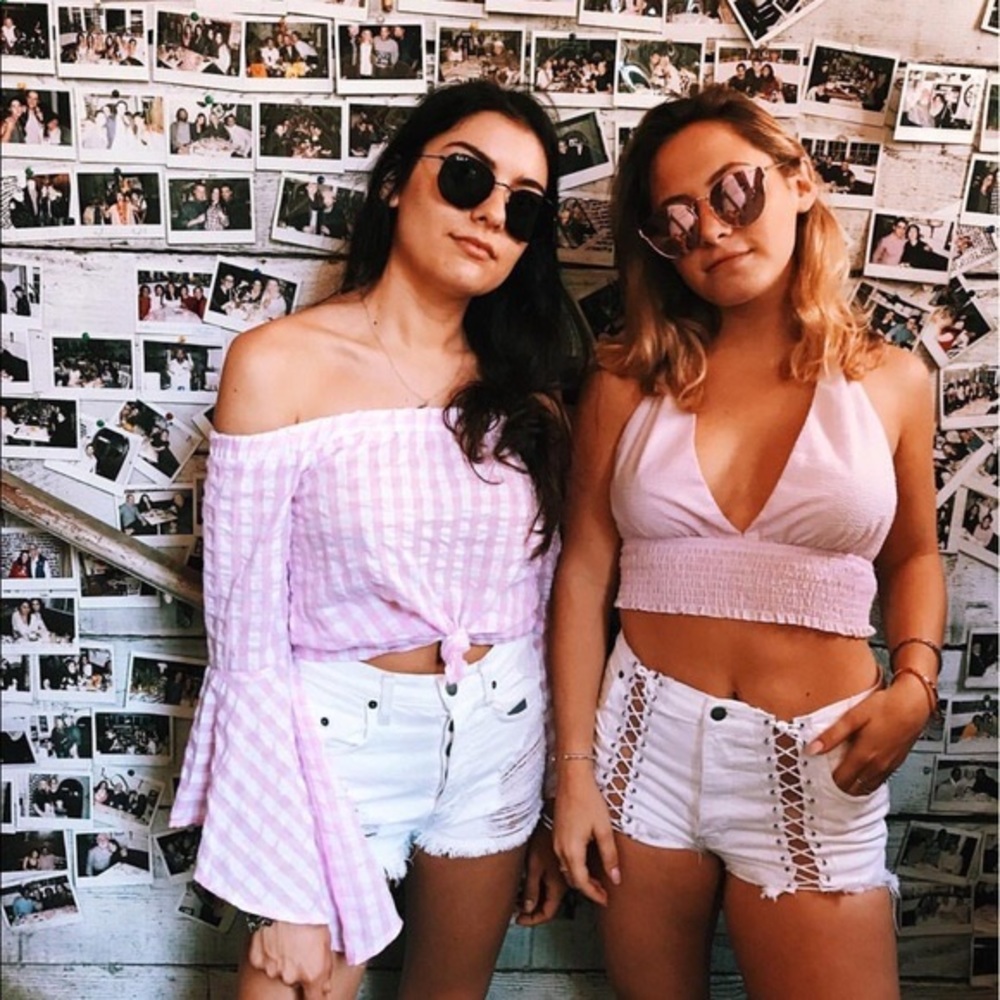 LF Pink Gingham Halter Top